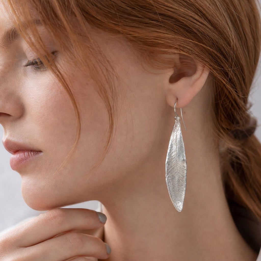 Real Olive Leaf Earring, Handmade Nature Jewelry, Organic Tree Dangles, Gift for Health & Luck, Eco Sustainable Sterling Silver 925