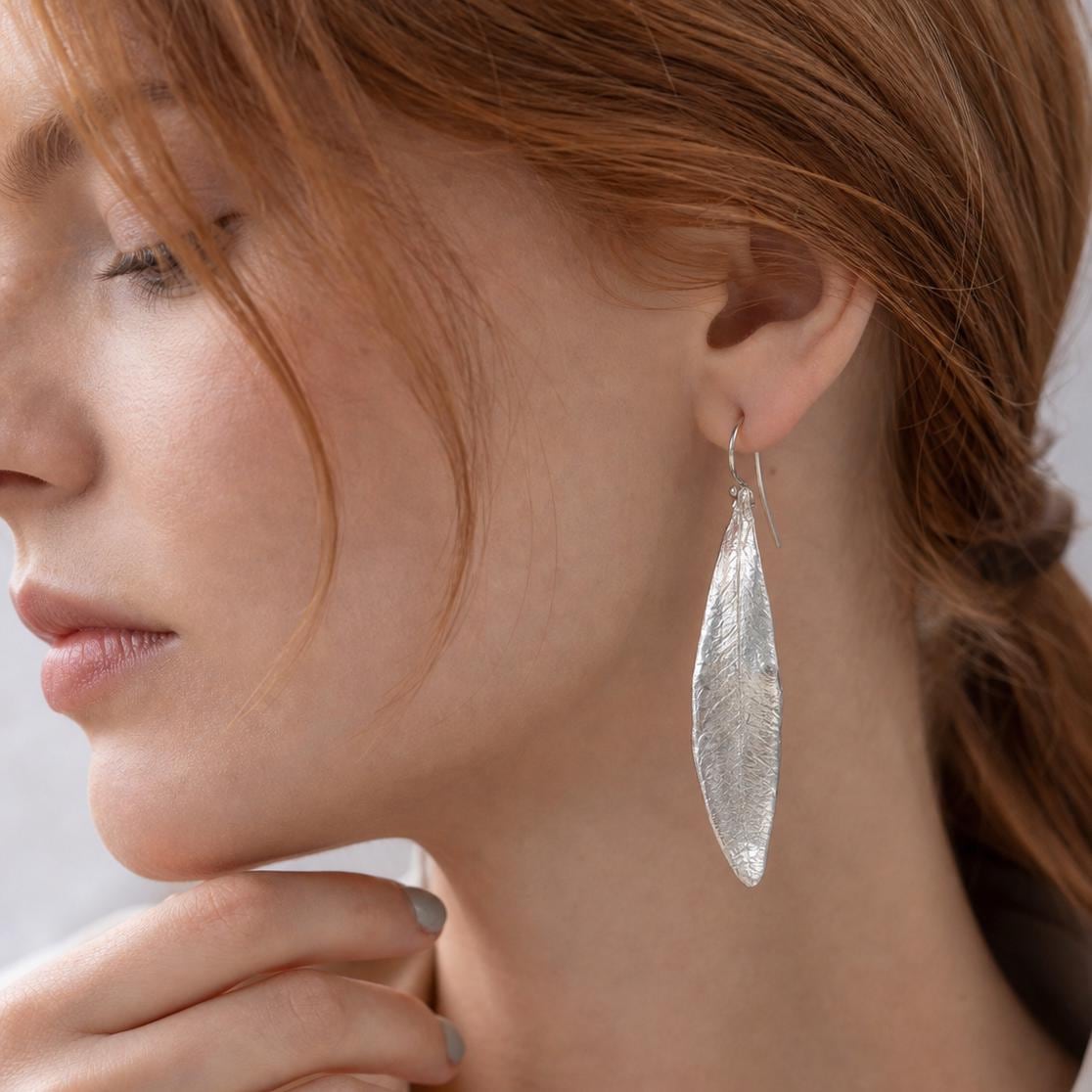 Real Olive Leaf Earring, Handmade Nature Jewelry, Organic Tree Dangles, Gift for Health & Luck, Eco Sustainable Sterling Silver 925