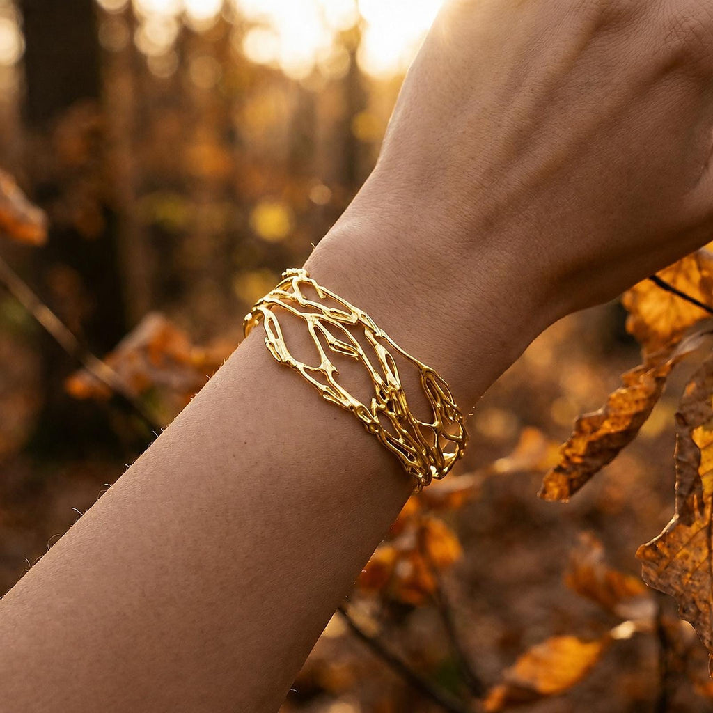 Real Jasmine Branch Bracelet, Handmade Statement Jewelry, Organic Forest Cuff, Boho Gift for Purity & Health, Sterling Silver 925