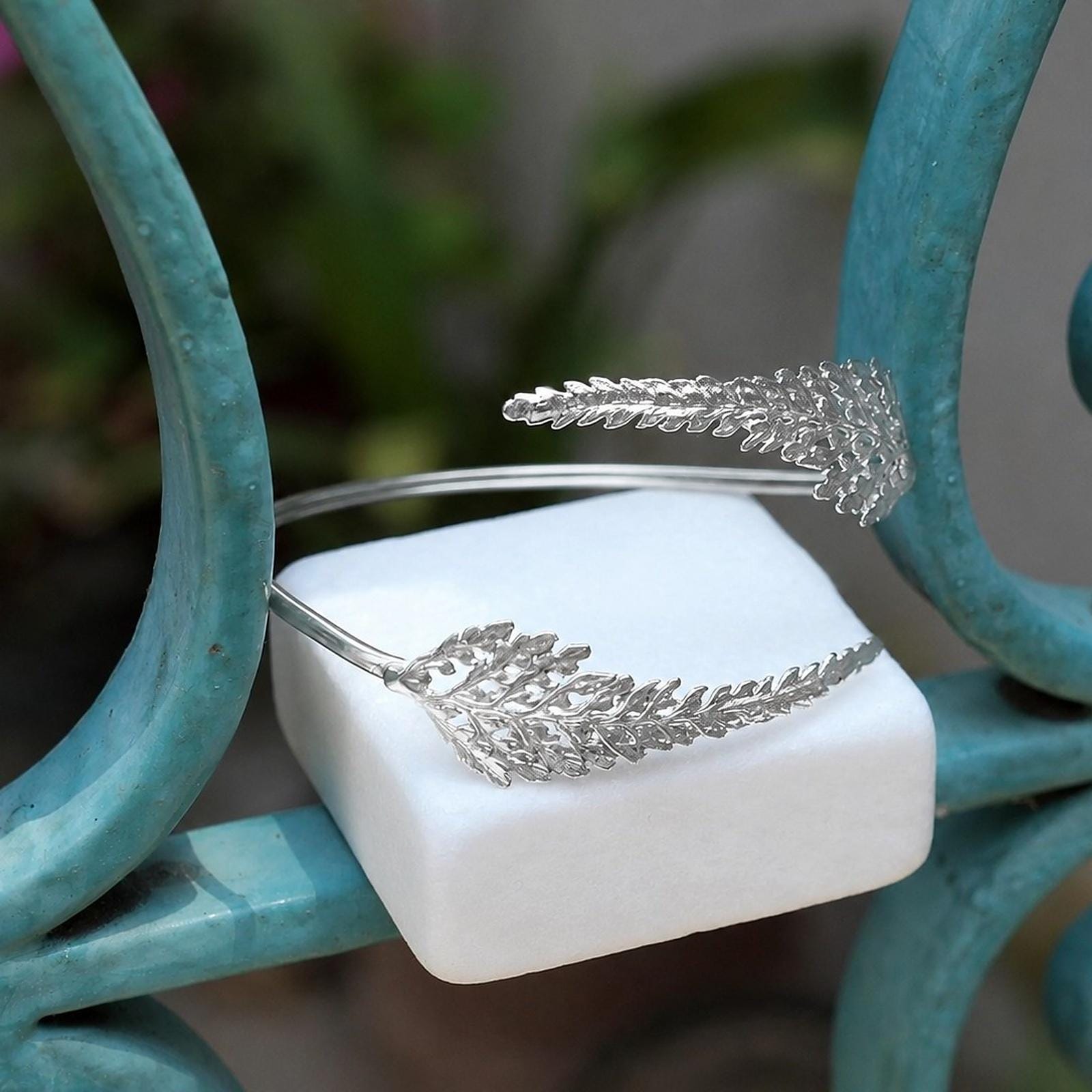 Real Fern Leaf Gold Cuff, Handmade Nature Jewelry, Organic Forest Bracelet, Gift for Growth, Eco Sustainable Sterling Silver 925